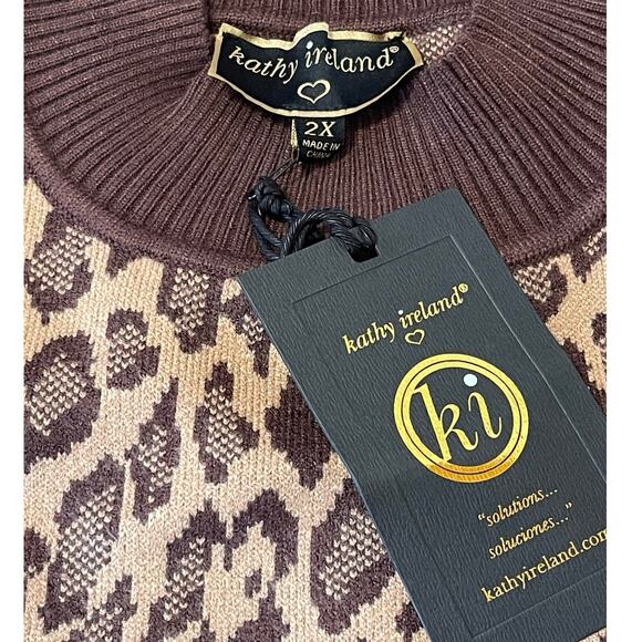 Kathy Ireland Womens 2X Leopard Animal Print Mock-Neck Jacquard Sweater NEW - Picture 1 of 6